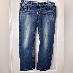 BKE Women's Faded Dark Blue Straight-Leg Jeans